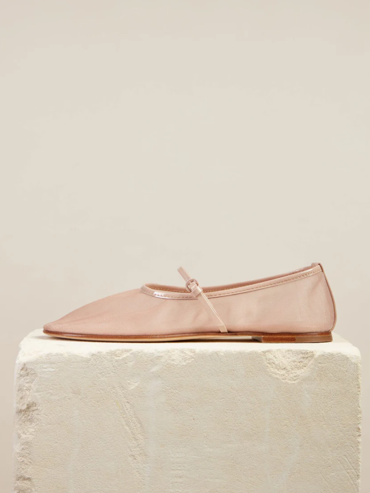 Nude Sheer Mesh Round-Toe Ballet Flats Mary Janes With Thin Buckle Strap